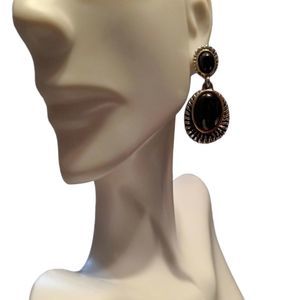 Black Onyx Etched Two Tone Drop Earrings